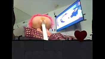 Play Horny sissy having hardcore dildostick anal fuck