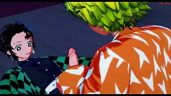 play Zenitsu bacaklarını tanjiro'nun etrafına sarar ve kıçına boşalmasına izin verir - iblis avcısı hentai.